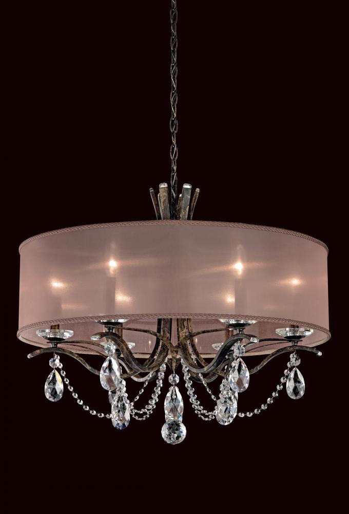 Vesca 6 Light 120V Chandelier in Antique Silver with Clear Heritage Handcut Crystal and White Shade