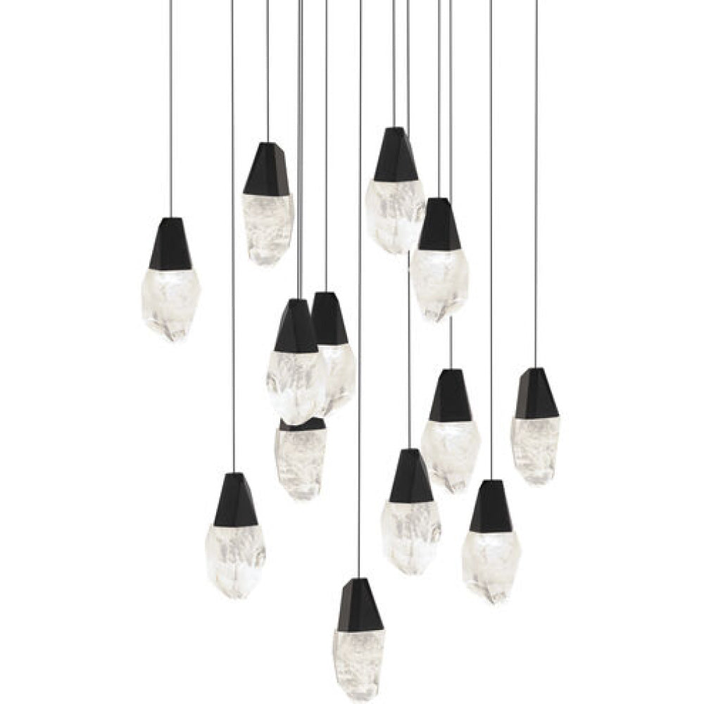 Martini 13 Light 120-277V Multi-Light Pendant (Square Canopy) in Black with Clear Optic Crystal