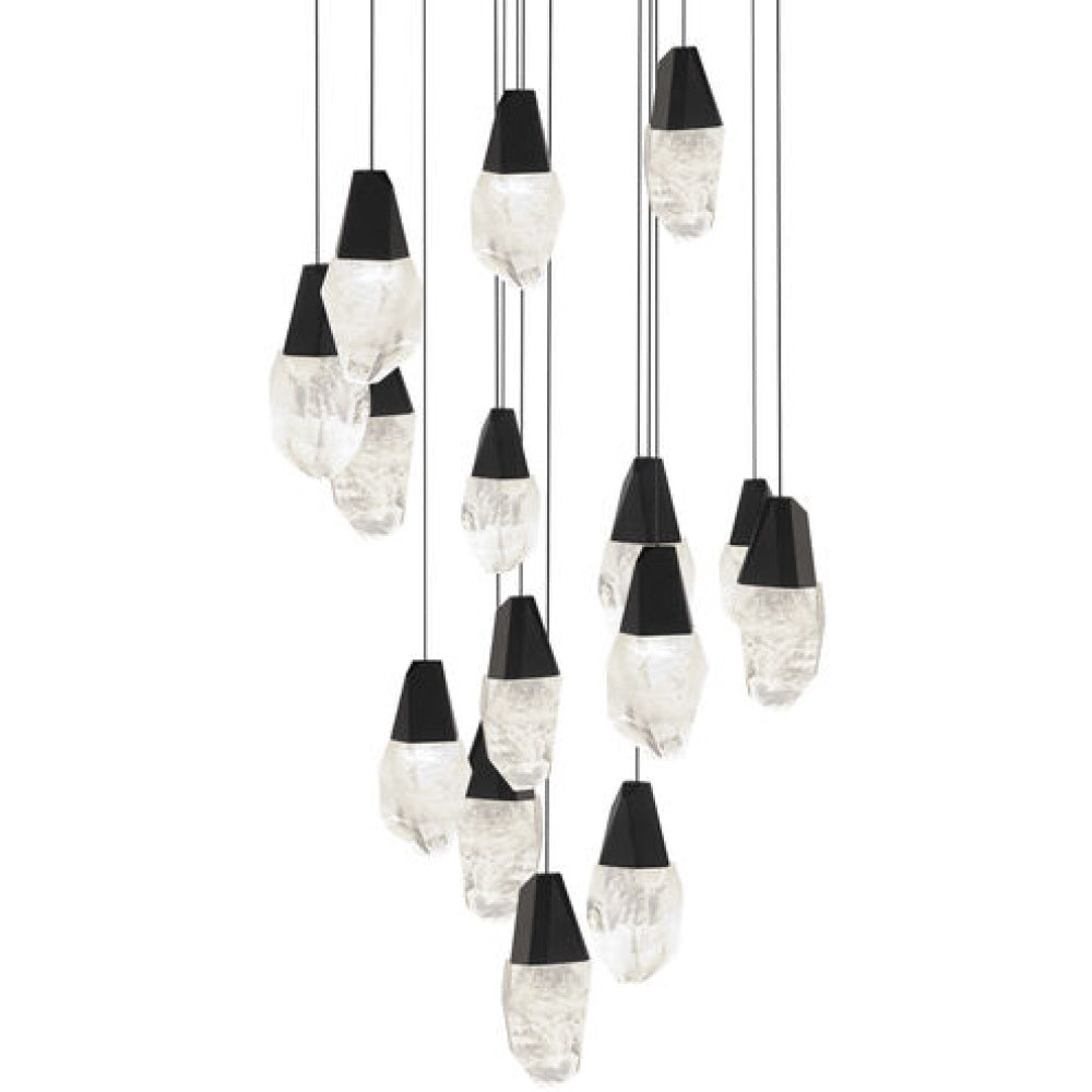 Martini 15 Light 120-277V Multi-Light Pendant (Round Canopy) in Black with Optic Haze Quartz