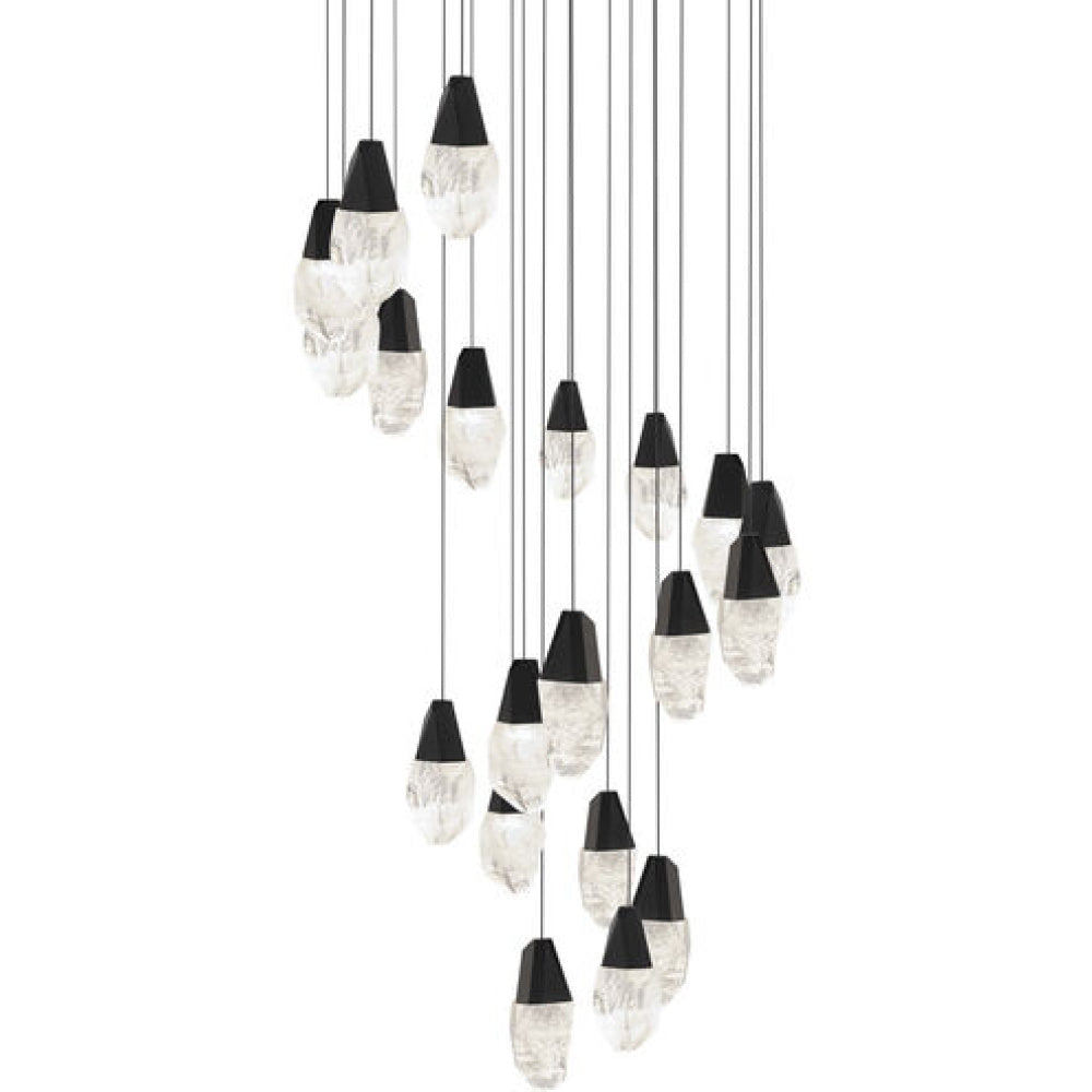 Martini 21 Light 120-277V Multi-Light Pendant (Round Canopy) in Black with Optic Haze Quartz