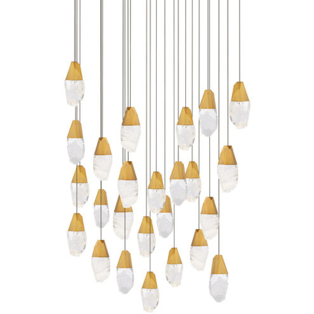 Martini 25 Light 120-277V Multi-Light Pendant (Square Canopy) in Aged Brass with Clear Optic Crystal
